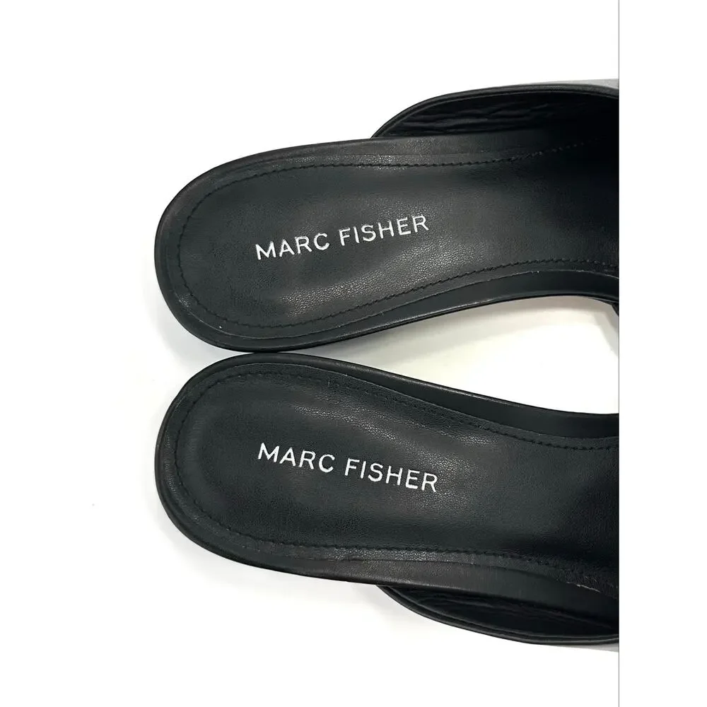 Marc Fisher Oditi Low Block Heel Sandal Size 10 Black Leather Slide Asymmetrical